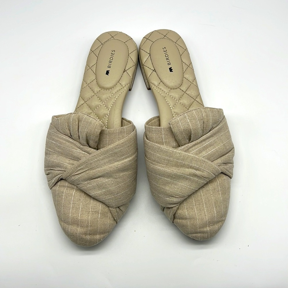 Birdies - The Songbird Linen In Natural  Stripe Mule Slides Size 9